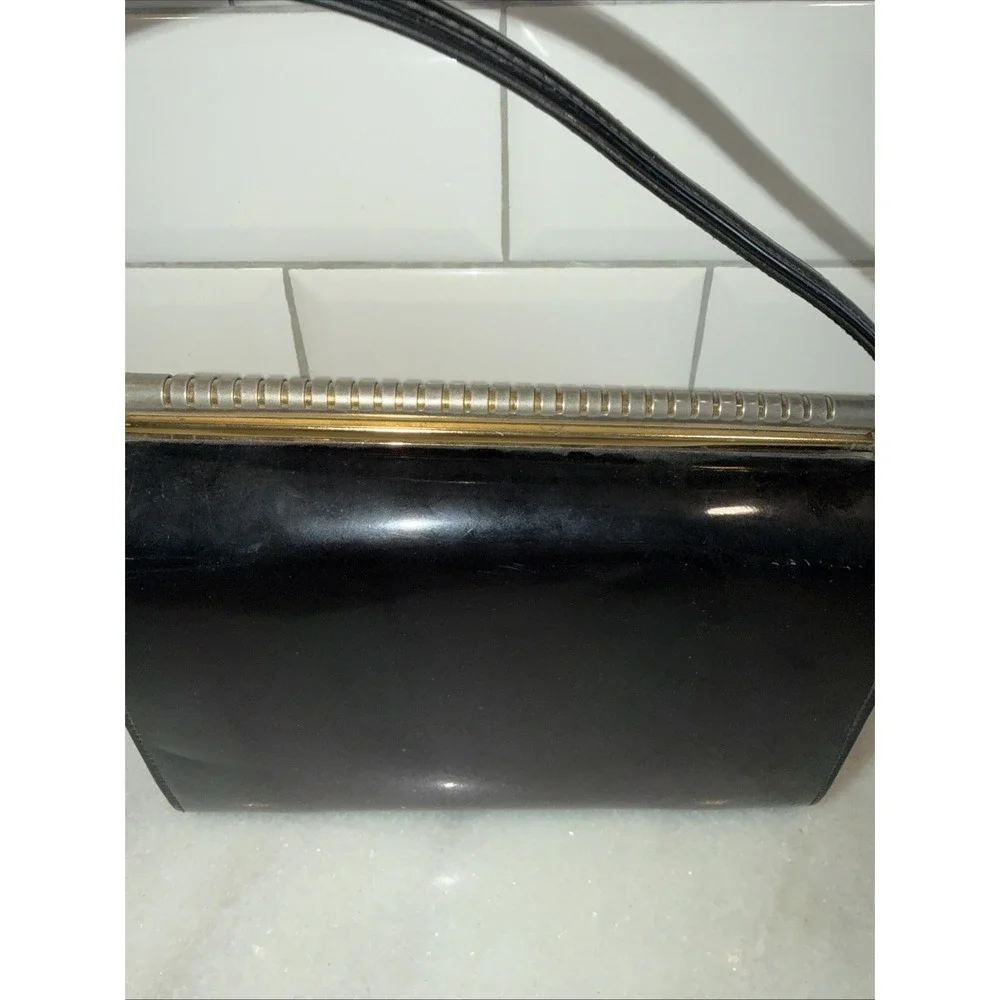 Vintage Theodore California Black Patent Leather Purse Brass Closure GW996